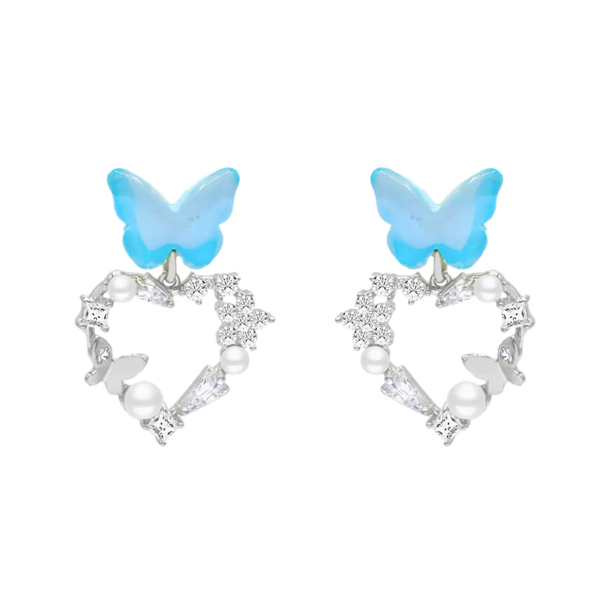 Blue Butterfly Heart Earrings