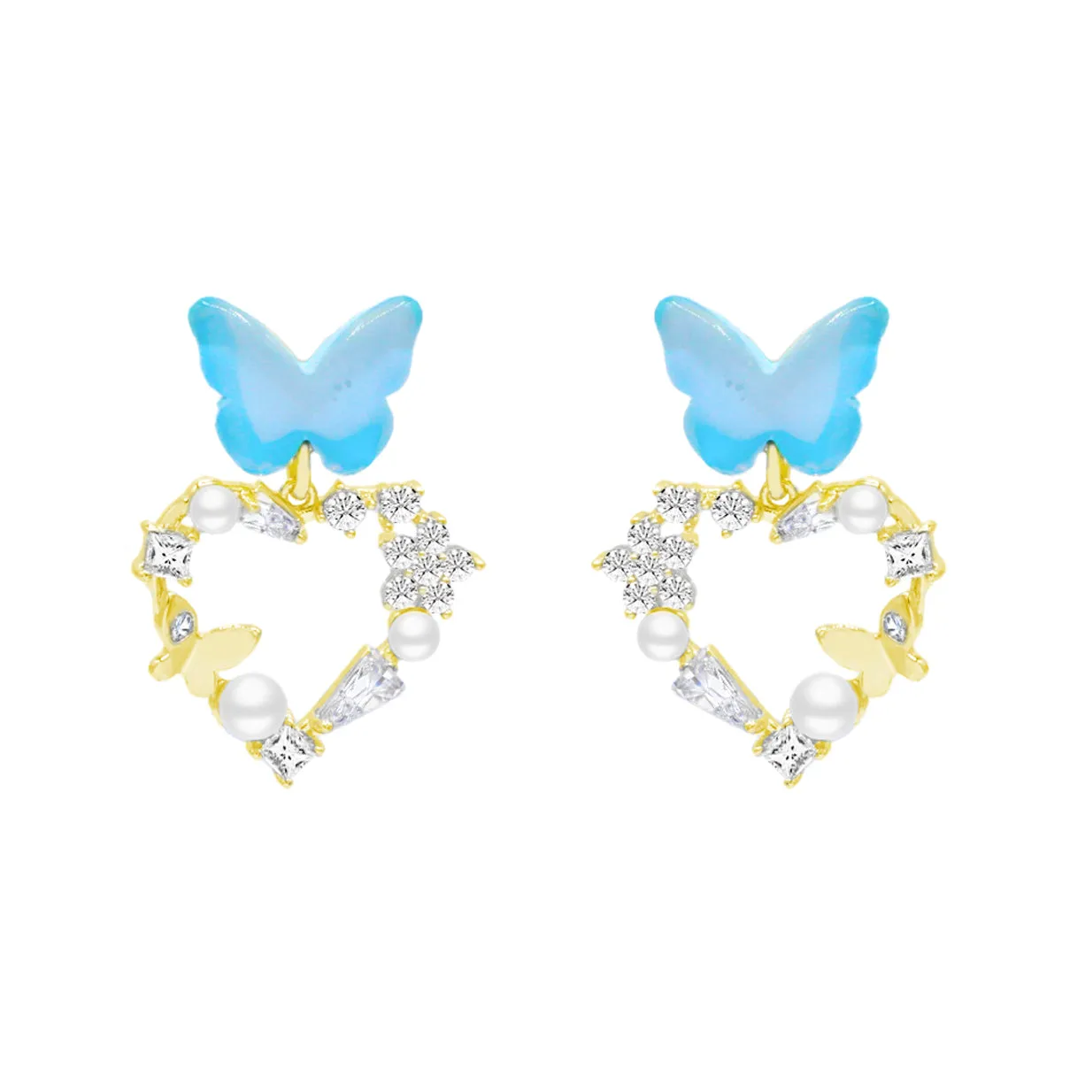 Blue Butterfly Heart Earrings