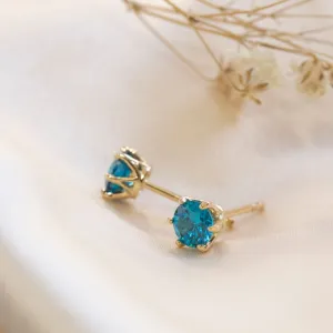 Blue CZ 14K Gold Plated Studs - 5mm Dec Birthstone Earrings