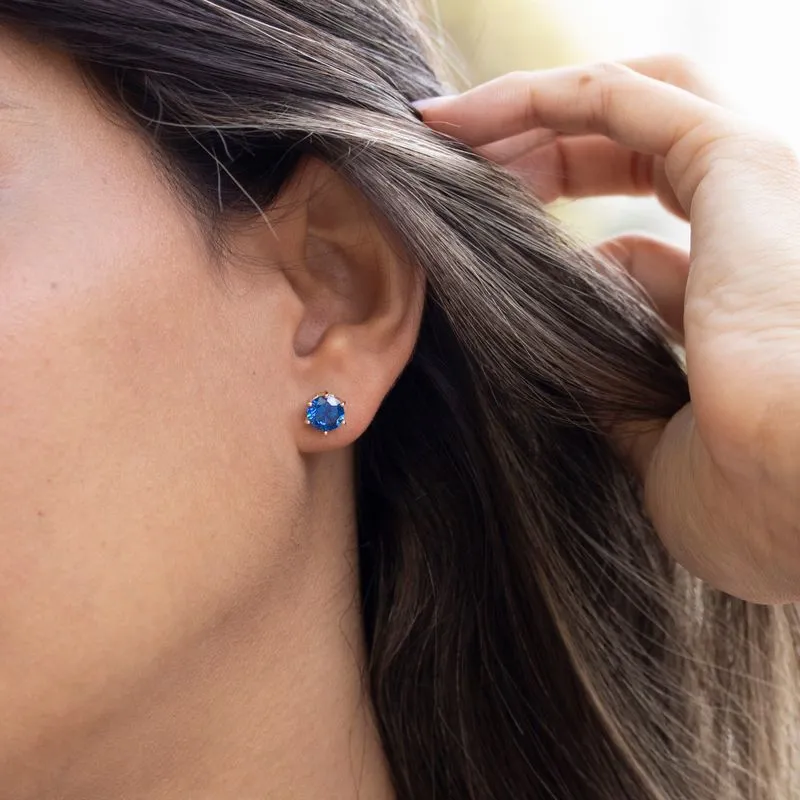 Blue CZ 14K Gold Plated Studs - 7mm Dec Birthstone Earrings