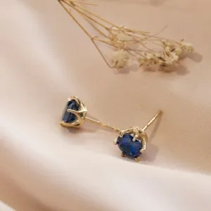Blue CZ 14K Gold Plated Studs - 7mm Dec Birthstone Earrings