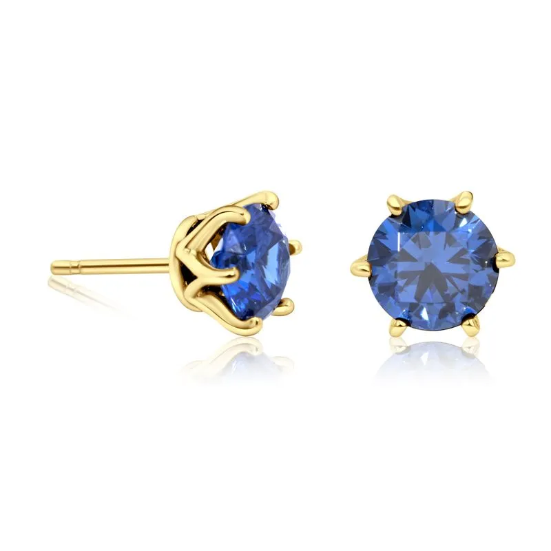 Blue CZ 14K Gold Plated Studs - 7mm Dec Birthstone Earrings