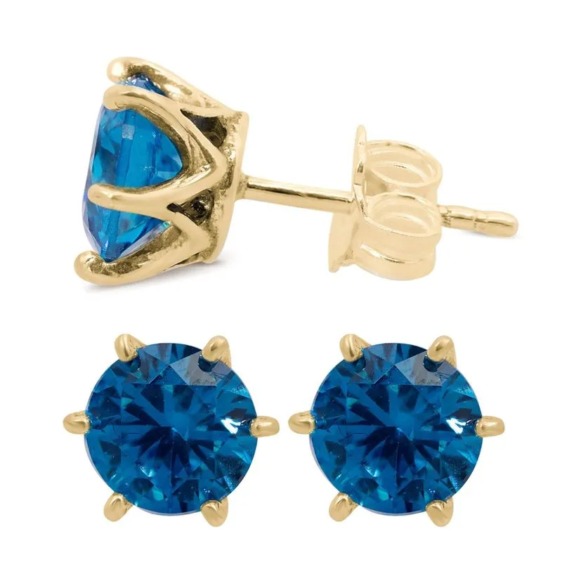 Blue CZ 14K Gold Plated Studs - 7mm Dec Birthstone Earrings