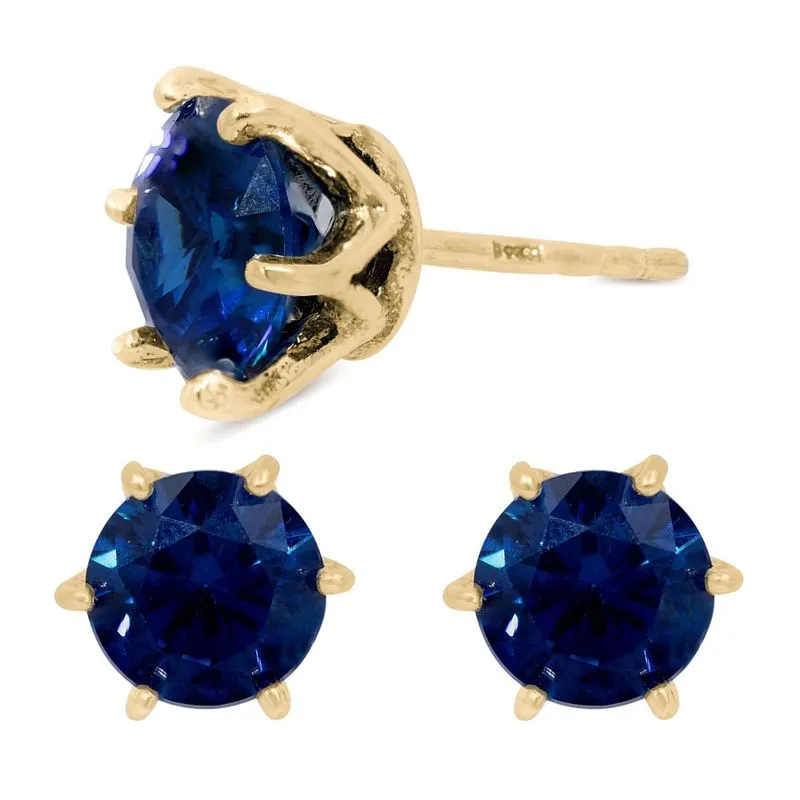 Blue CZ 14K Gold Plated Studs - 7mm Dec Birthstone Earrings