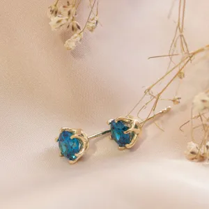 Blue CZ 14K Gold Plated Studs - 7mm Dec Birthstone Earrings