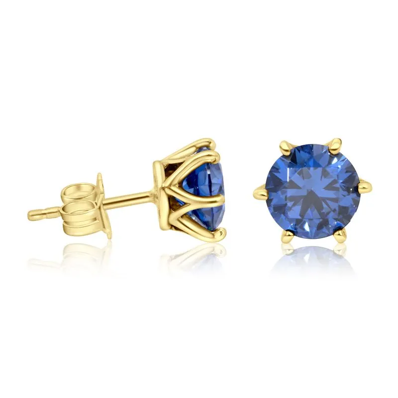 Blue CZ 14K Gold Plated Studs - 7mm Dec Birthstone Earrings