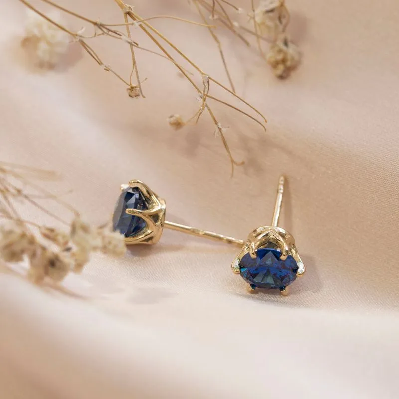 Blue CZ 14K Gold Plated Studs - 7mm Dec Birthstone Earrings