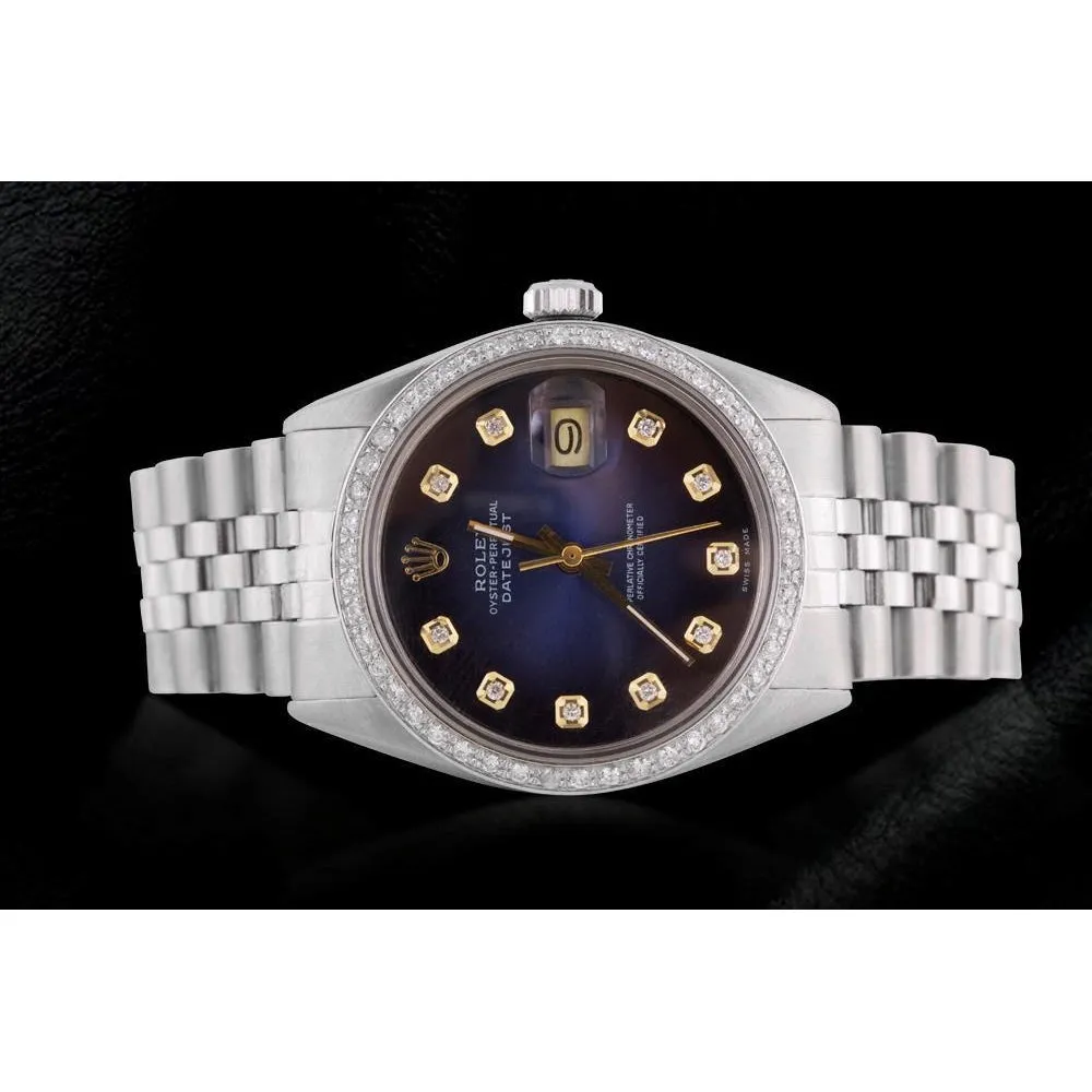 Blue Diamond Dial Jubilee Bracelet Ss Rolex Datejust Watch QUICK SET