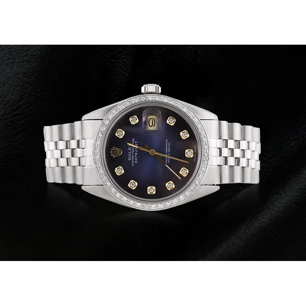 Blue Diamond Dial Jubilee Bracelet Ss Rolex Datejust Watch QUICK SET