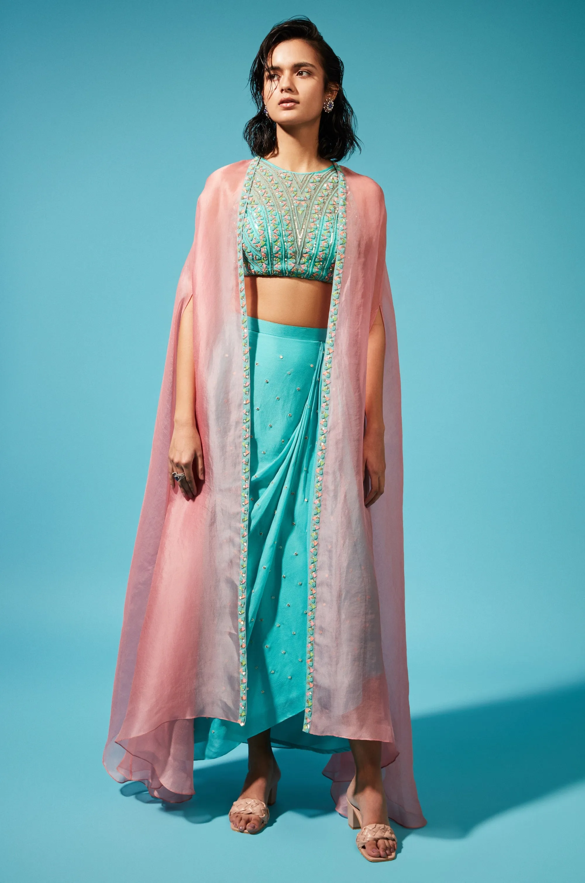 Blue Pink Miya Cape And Skirt Set