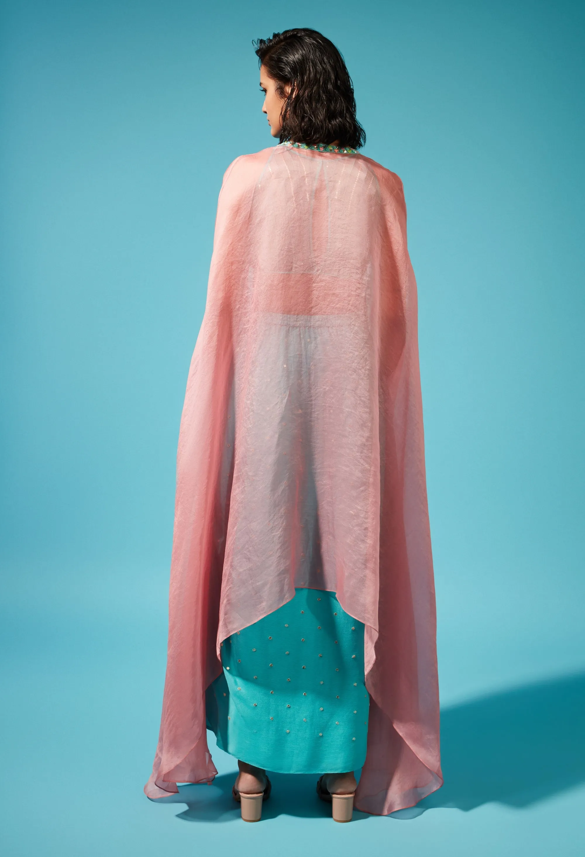 Blue Pink Miya Cape And Skirt Set