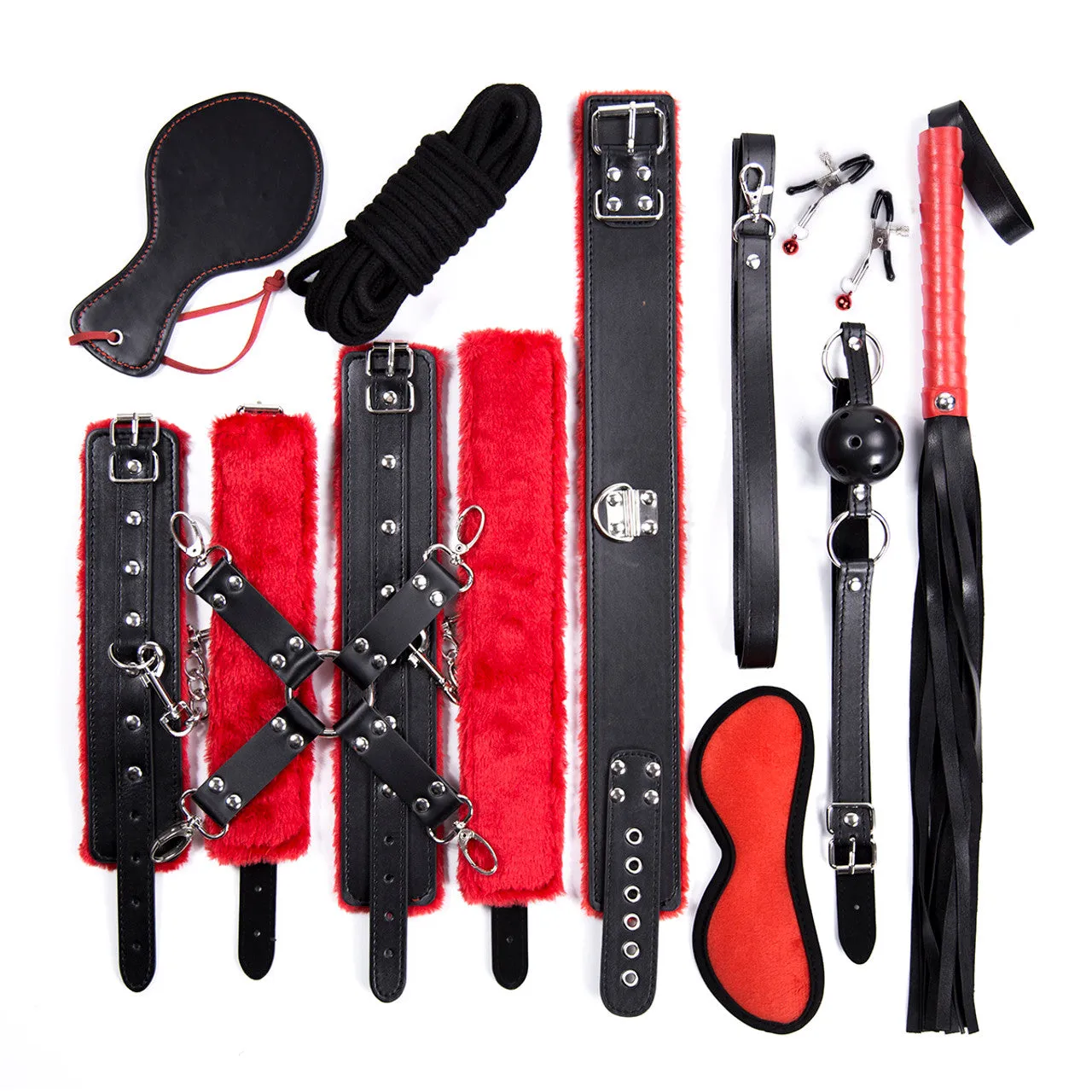 Bondage Kit - 14 Piece Everything Bondage Kit - Black/Red