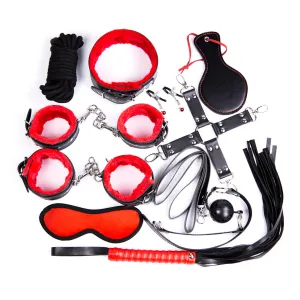 Bondage Kit - 14 Piece Everything Bondage Kit - Black/Red