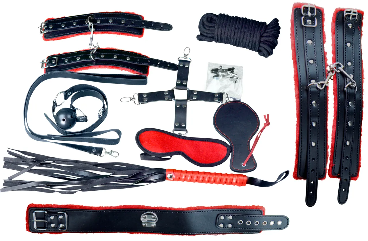 Bondage Kit - 14 Piece Everything Bondage Kit - Black/Red