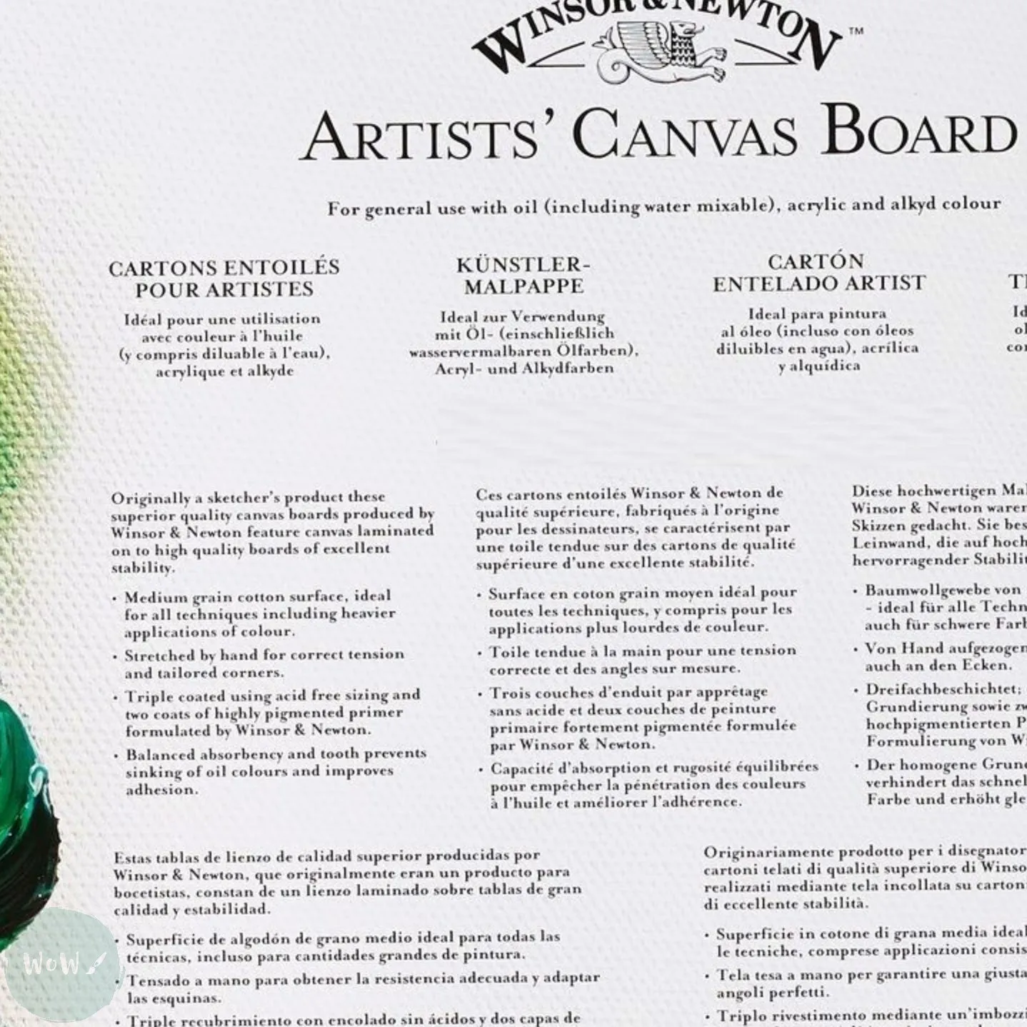 Canvas Board - WHITE PRIMED 100% COTTON - Winsor & Newton ARTISTS -  20 x 30" (762 x 508 mm)