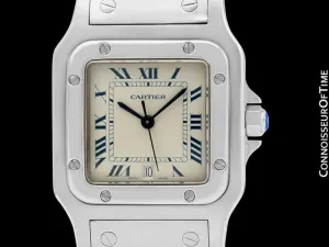 Cartier Santos Galbee Mens Midsize Unisex Stainless Steel Watch with Date - Papers