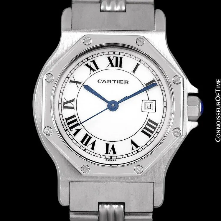 Cartier Santos Octagon Godron Mens Midsize Watch, Automatic - Stainless Steel