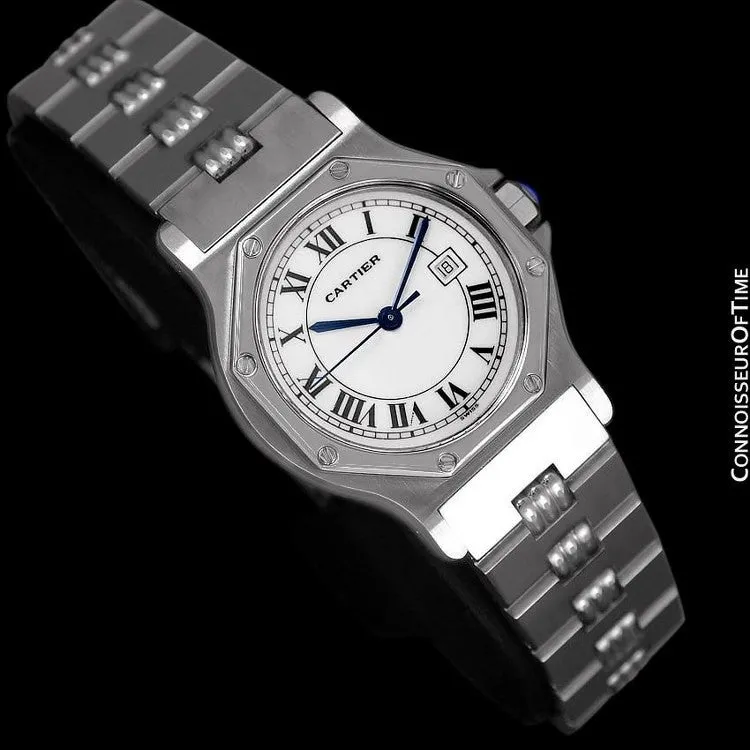Cartier Santos Octagon Godron Mens Midsize Watch, Automatic - Stainless Steel