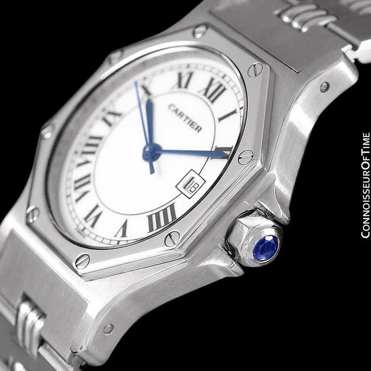Cartier Santos Octagon Godron Mens Midsize Watch, Automatic - Stainless Steel