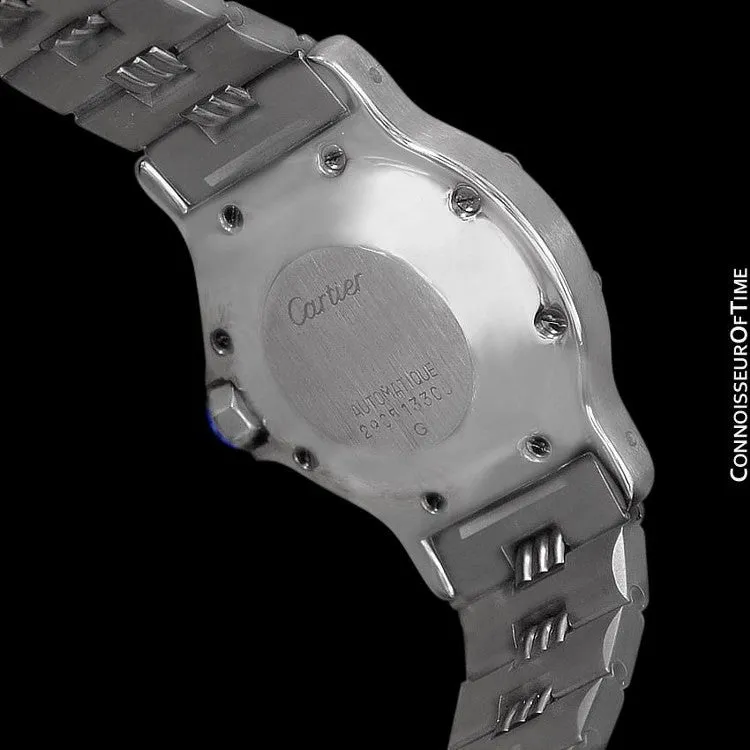 Cartier Santos Octagon Godron Mens Midsize Watch, Automatic - Stainless Steel