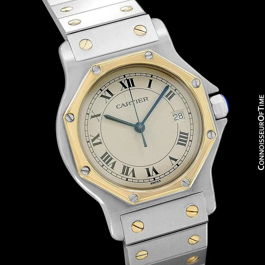 Cartier Santos Octagon Mens (Midsize) Quartz Watch - Stainless Steel & 18K Gold