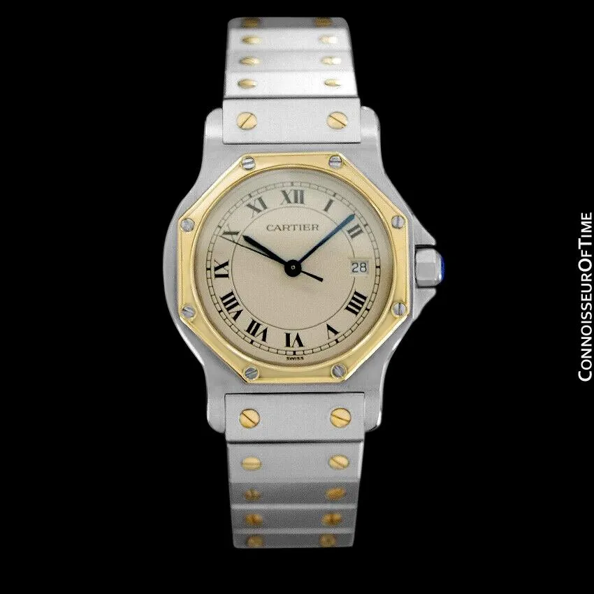 Cartier Santos Octagon Mens (Midsize) Quartz Watch - Stainless Steel & 18K Gold