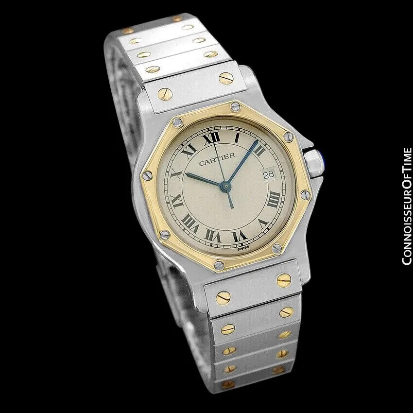 Cartier Santos Octagon Mens (Midsize) Quartz Watch - Stainless Steel & 18K Gold