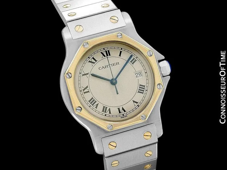 Cartier Santos Octagon Mens (Midsize) Quartz Watch - Stainless Steel & 18K Gold