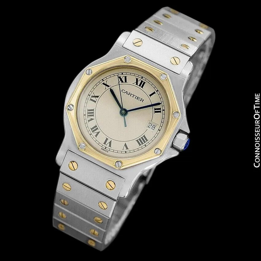 Cartier Santos Octagon Mens (Midsize) Quartz Watch - Stainless Steel & 18K Gold