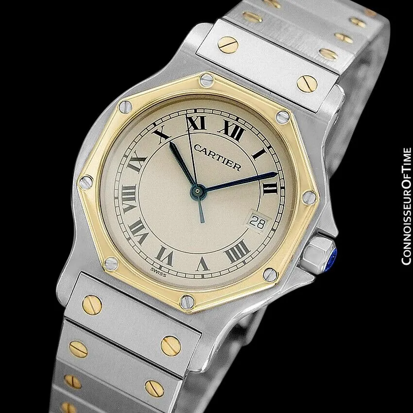 Cartier Santos Octagon Mens (Midsize) Quartz Watch - Stainless Steel & 18K Gold
