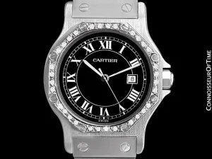 Cartier Santos Octagon Mens Midsize Watch, Automatic - Stainless Steel & Diamonds