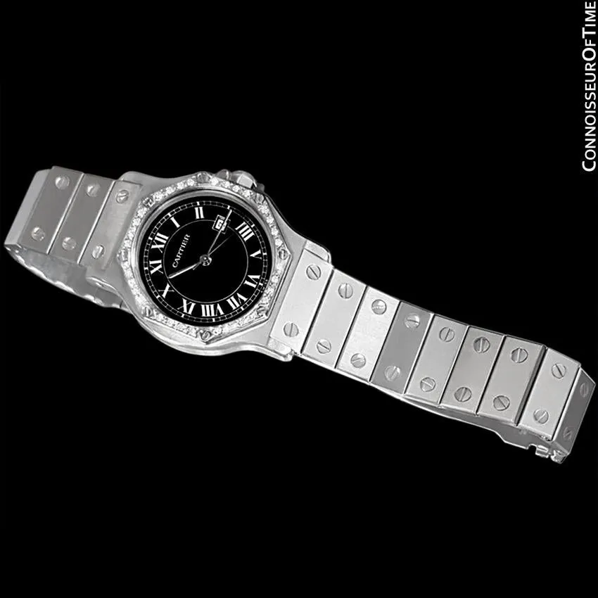Cartier Santos Octagon Mens Midsize Watch, Automatic - Stainless Steel & Diamonds