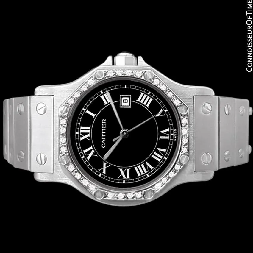 Cartier Santos Octagon Mens Midsize Watch, Automatic - Stainless Steel & Diamonds