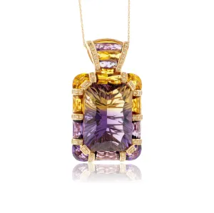 Carved Ametrine, Citrine, Amethyst, & Diamond Pendant