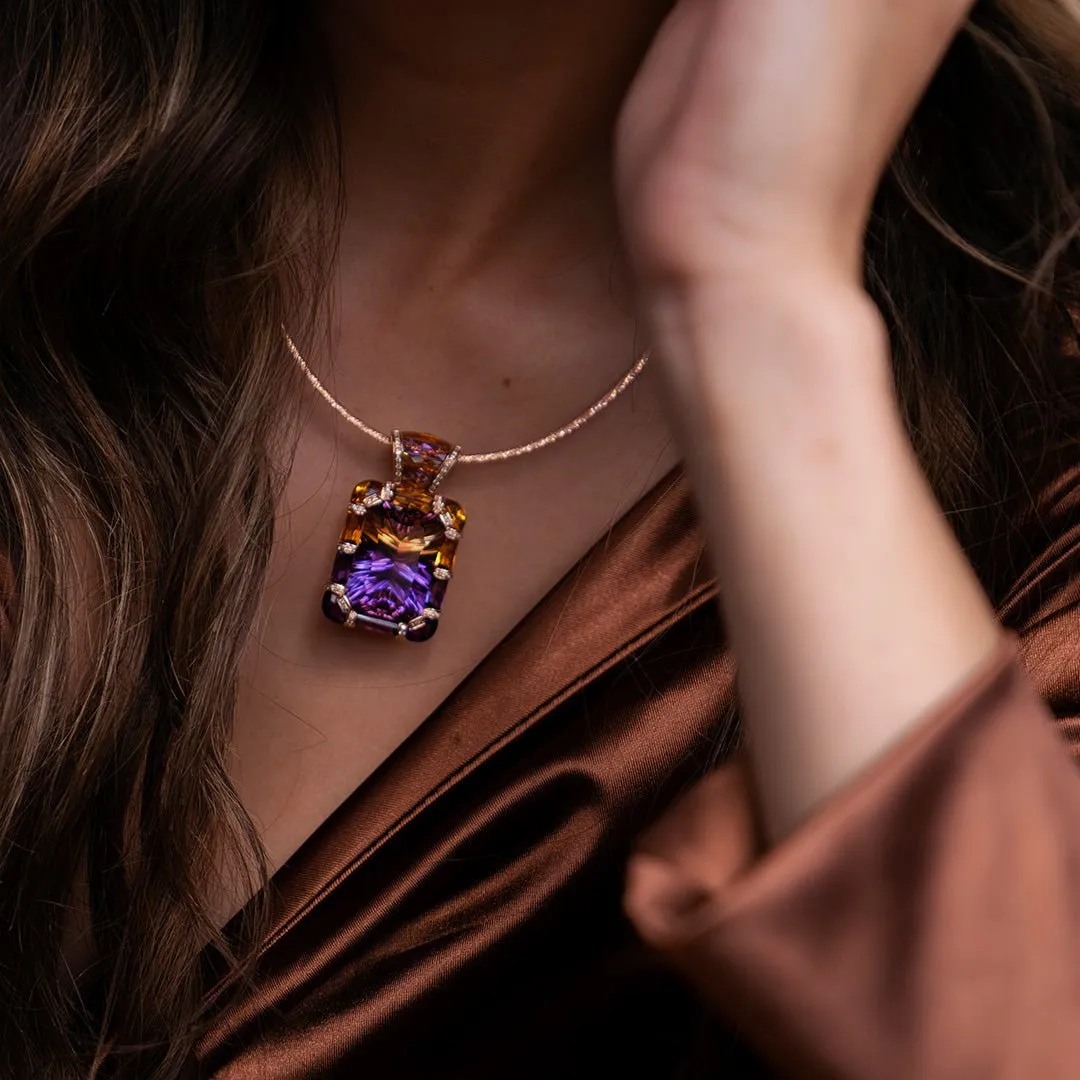 Carved Ametrine, Citrine, Amethyst, & Diamond Pendant
