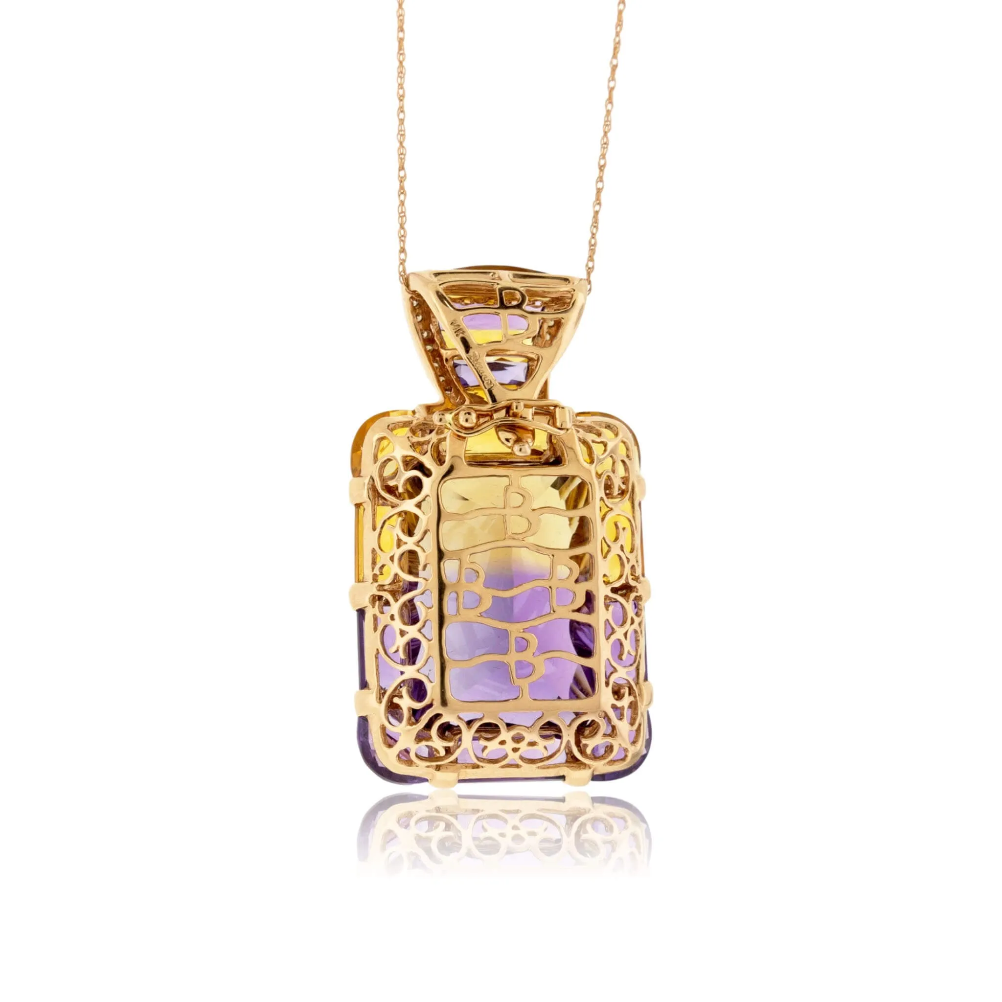 Carved Ametrine, Citrine, Amethyst, & Diamond Pendant