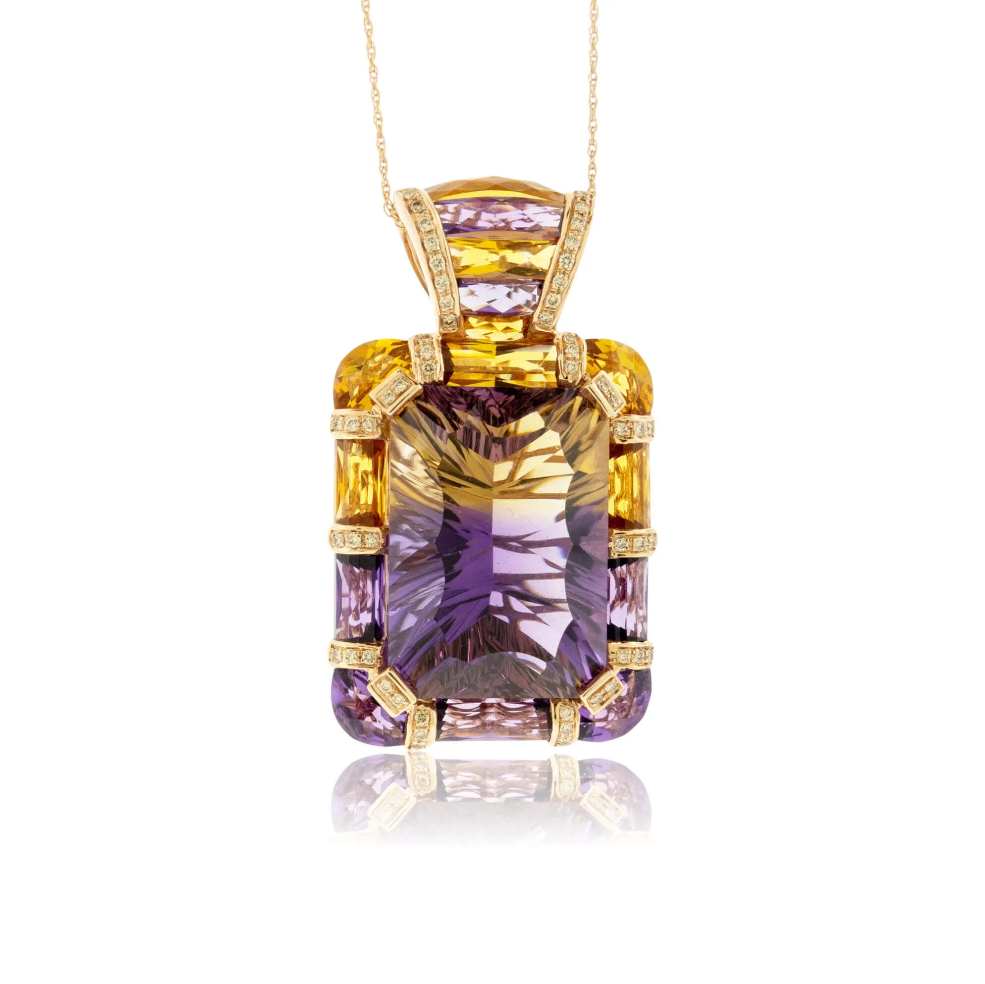 Carved Ametrine, Citrine, Amethyst, & Diamond Pendant
