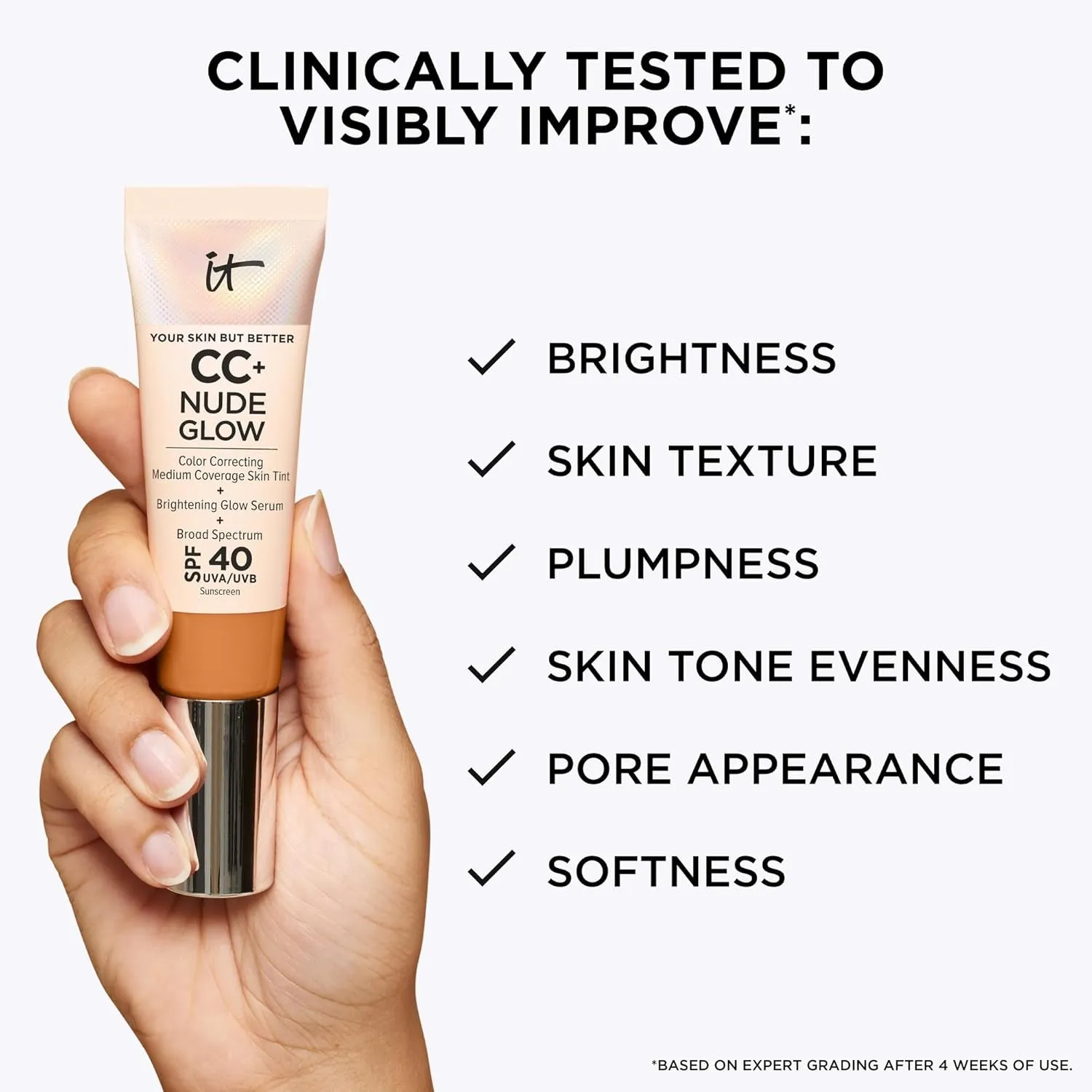 CC  Nude Glow Lightweight Foundation   Glow Serum with SPF 40 - with Niacinamide, Hyaluronic Acid & Green Tea Extract - 1.08 Fl Oz