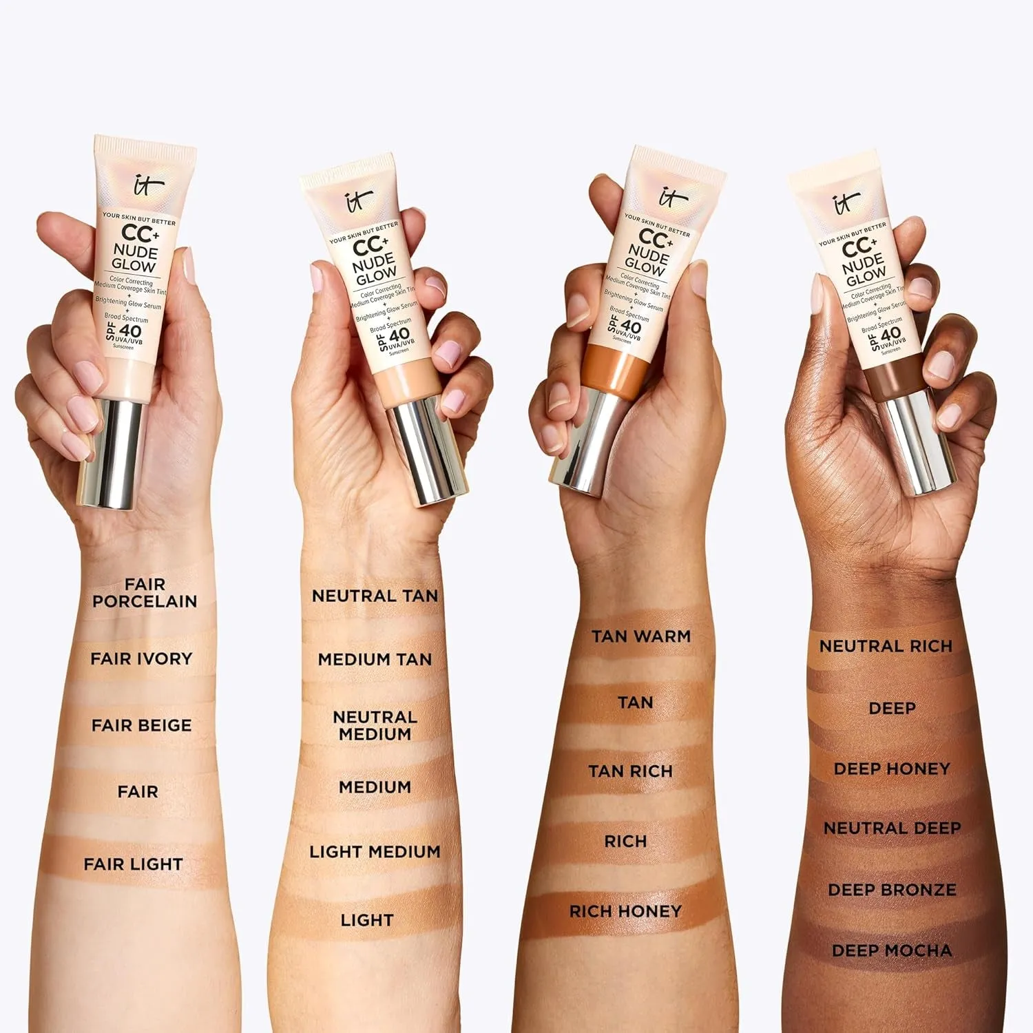 CC  Nude Glow Lightweight Foundation   Glow Serum with SPF 40 - with Niacinamide, Hyaluronic Acid & Green Tea Extract - 1.08 Fl Oz