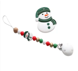 Christmas Baby Gift - Dummy clip & Green Snowman Teether