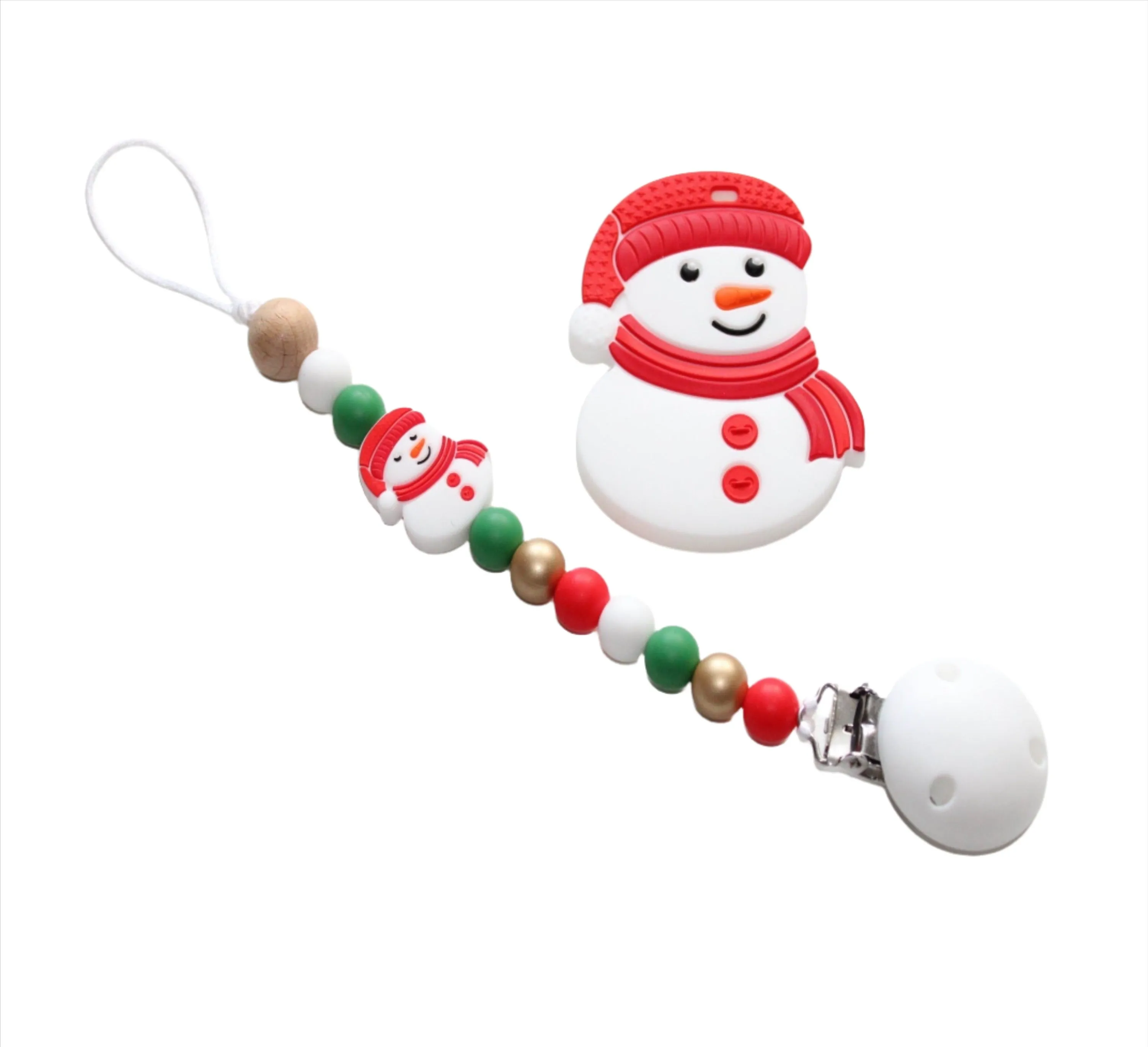 Christmas Baby Gift -  Dummy clip & Red Snowman Teether