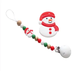 Christmas Baby Gift -  Dummy clip & Red Snowman Teether
