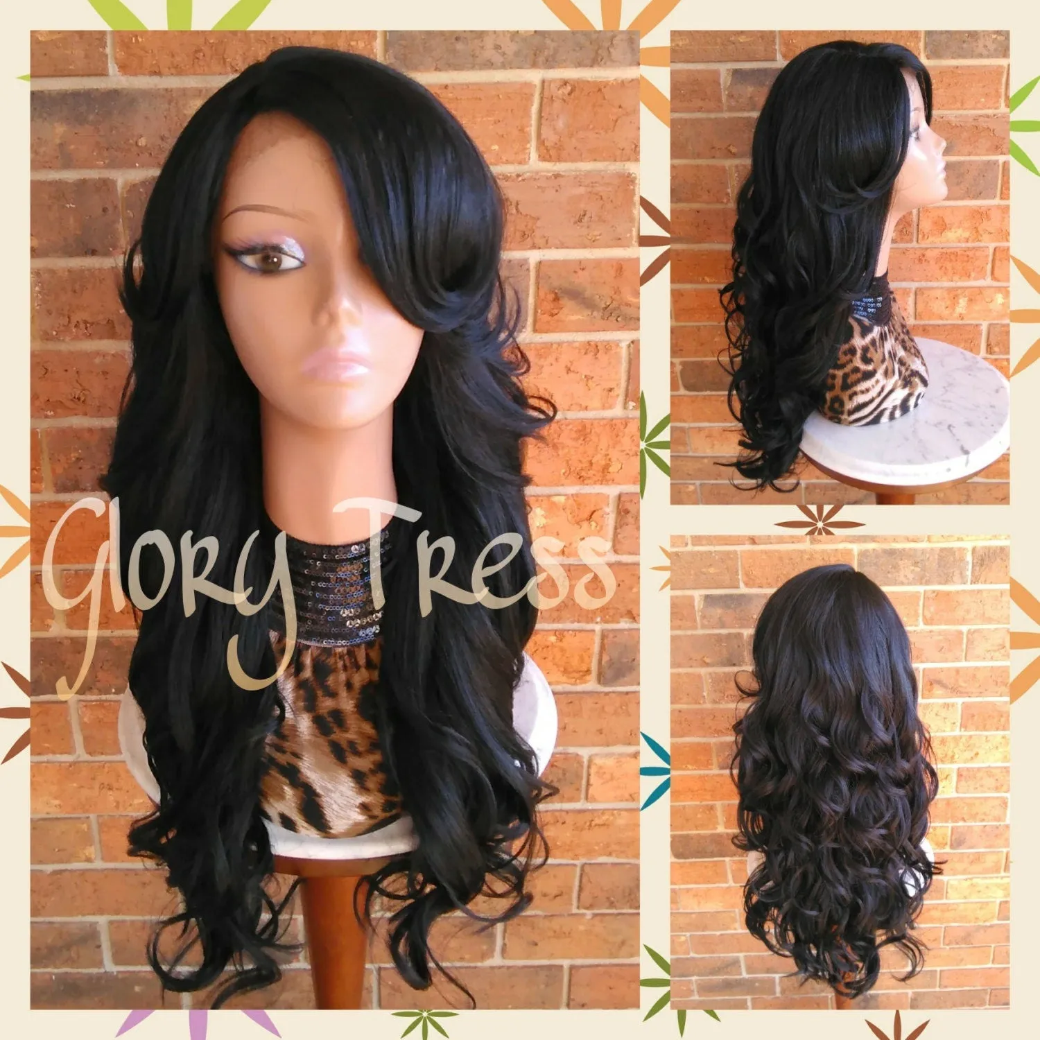 CLEARANCE // Lace Front Wig, Black wig, Glory Tress, Long Loose Curly Lace Front Wig // PERFECTION