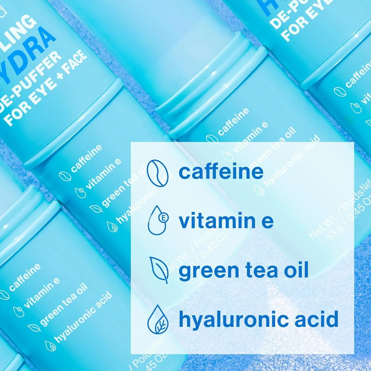 Cooling Hydra De-Puffer, Soothing Face Makeup Primer Stick with Vitamin E & Caffeine, Instant Skin Refreshments for All Skin Types and Complexions, Vegan & Cruelty-Free