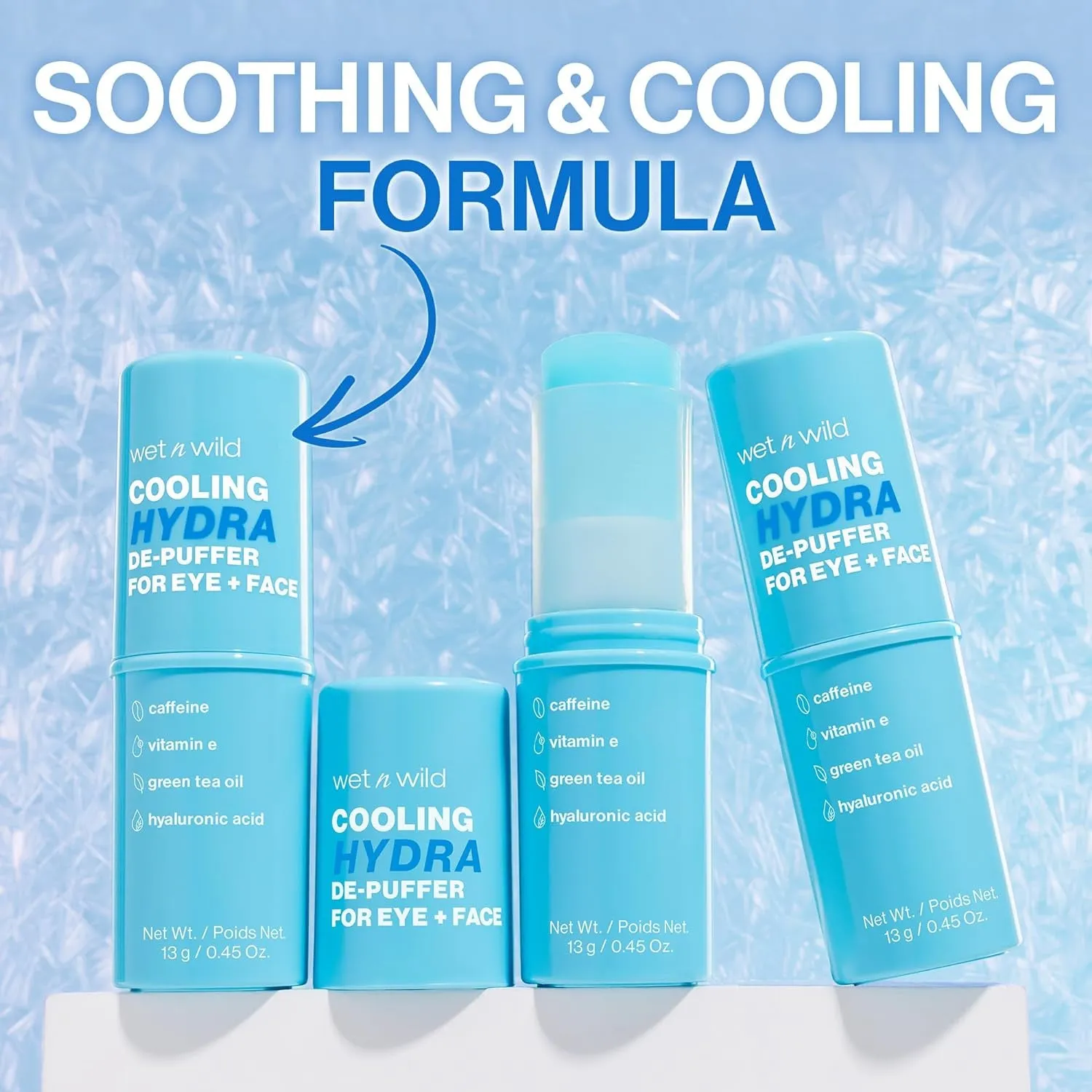 Cooling Hydra De-Puffer, Soothing Face Makeup Primer Stick with Vitamin E & Caffeine, Instant Skin Refreshments for All Skin Types and Complexions, Vegan & Cruelty-Free
