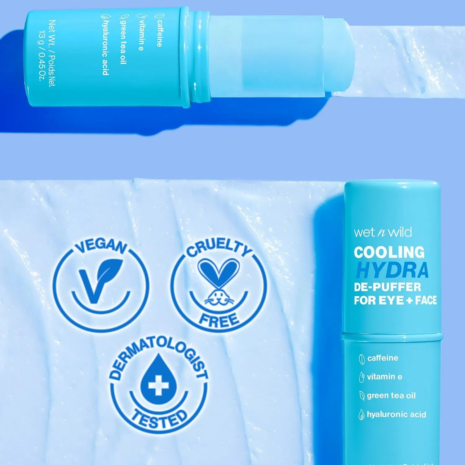Cooling Hydra De-Puffer, Soothing Face Makeup Primer Stick with Vitamin E & Caffeine, Instant Skin Refreshments for All Skin Types and Complexions, Vegan & Cruelty-Free