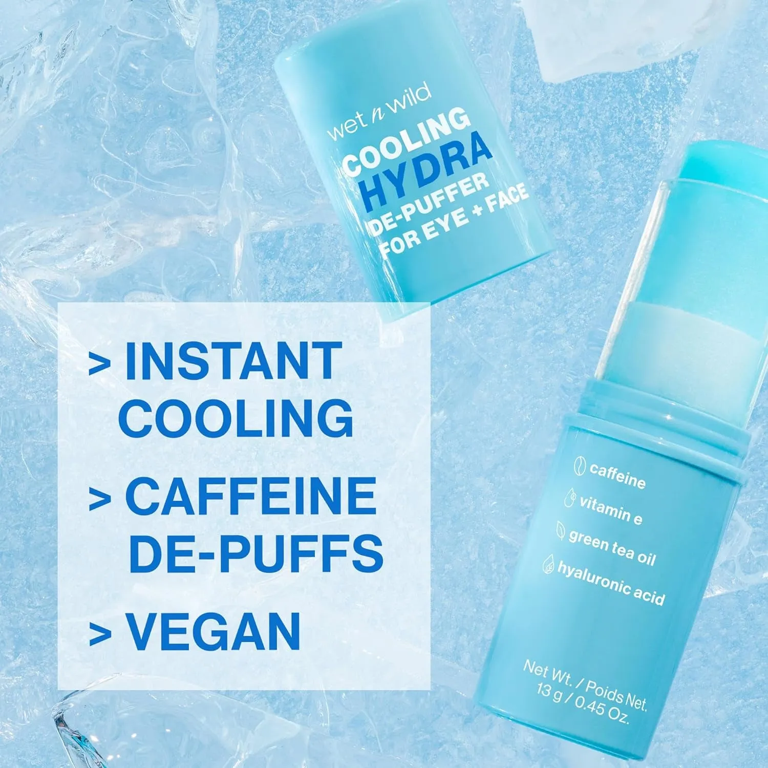 Cooling Hydra De-Puffer, Soothing Face Makeup Primer Stick with Vitamin E & Caffeine, Instant Skin Refreshments for All Skin Types and Complexions, Vegan & Cruelty-Free