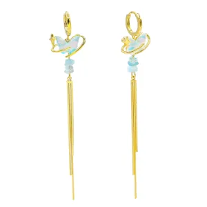 Cosmic Blue Butterfly Heart Huggie Earrings