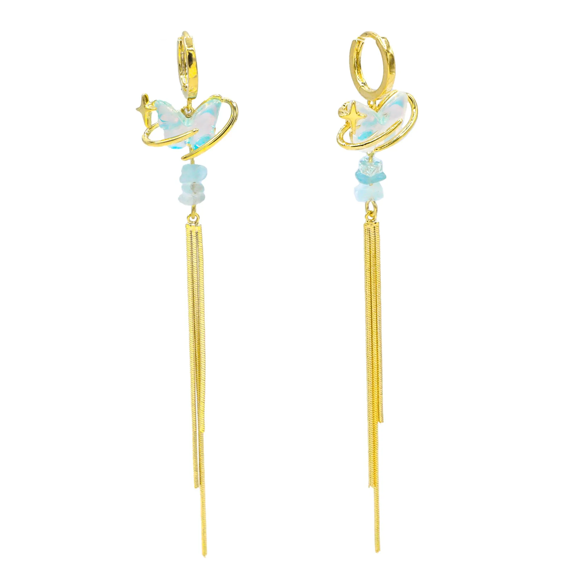 Cosmic Blue Butterfly Heart Huggie Earrings