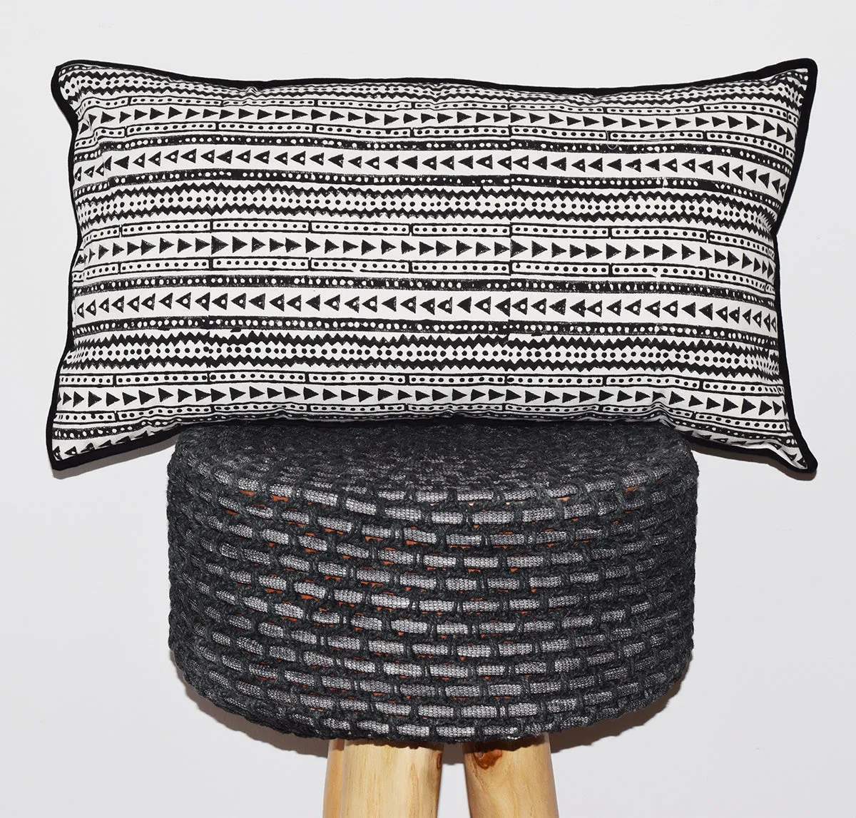 Cotton Lumbar Pillow | Shela Black   White